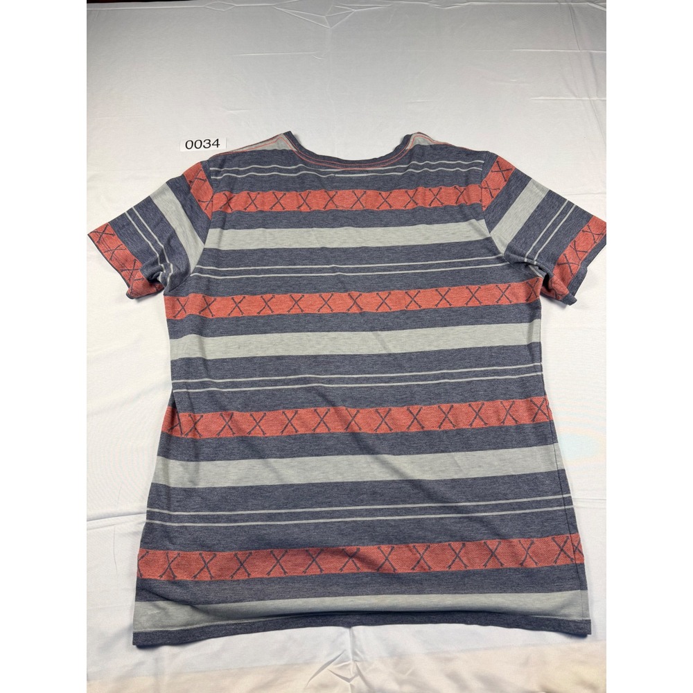 On The Byas Mens XL Striped Short Sleeve T-Shirt Blue Gray Orange Arrow Cross - Picture 7 of 7